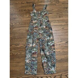 $450 Chufy Women's Green Floral Button-Front Gone Jammin Jumpsuit Size M